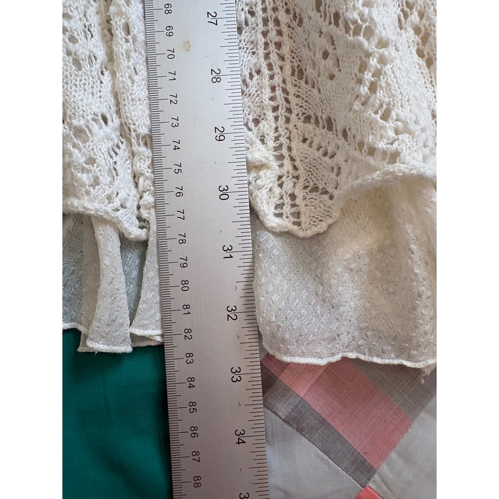 Vintage America Blues Cream Knitted Open Front Cardigan Ruffle Hem Small - Picture 6 of 6